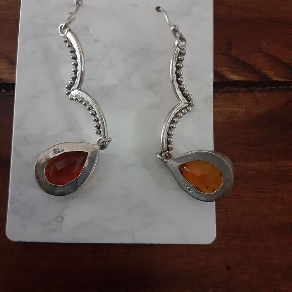 925 Sterling Silver Dangle Earrings Brown Stone Chandelier Pierced - Picture 3 of 5